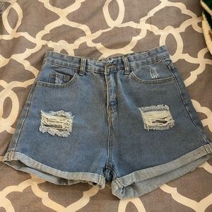High Waisted Rolled Denim Shorts